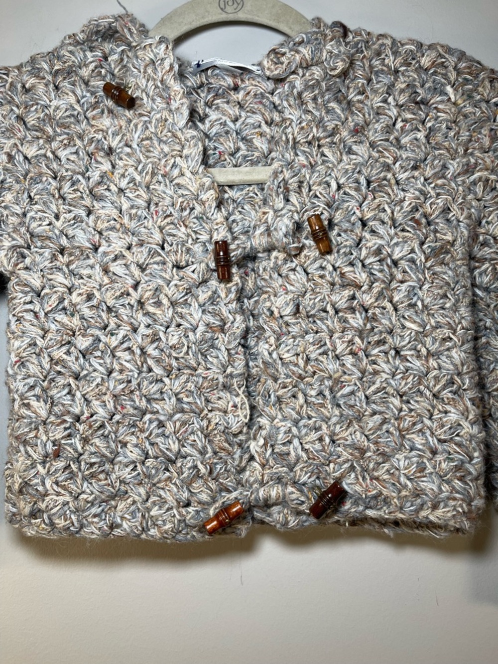 Handcrafted Cream Marled Knit Kids Jacket with Toggle Closures